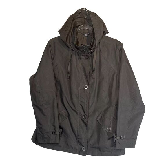 Lands End Women’s Waterproof Rain Coat Windbreaker Black Size L/P‎  14-16 VTG - Picture 1 of 16